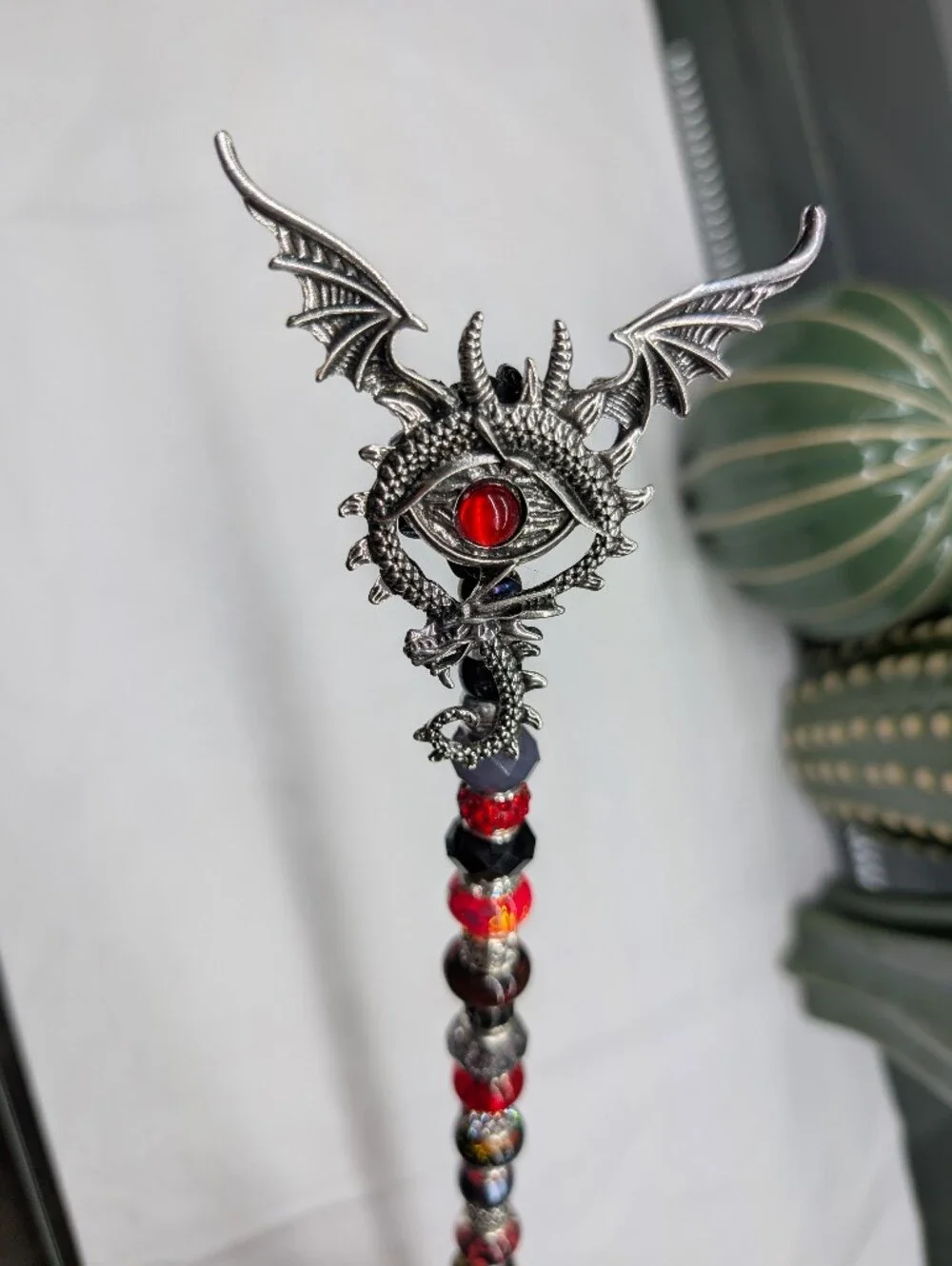 Hand Made Fairy Wand/Plant/Garden Stake W/Metal Dragon Topper